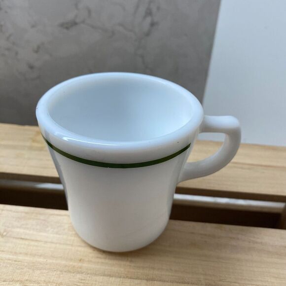 Anchor Hocking White Green Trim Milk Glass Oven-Proof Coffee Mug Restaurant Ware - Picture 5 of 7